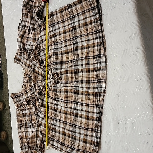 EUC 3X Terra & Sky Plaid Ruffle-Front Short-Sleeve Blouse, 100% Cotton - Picture 10 of 11